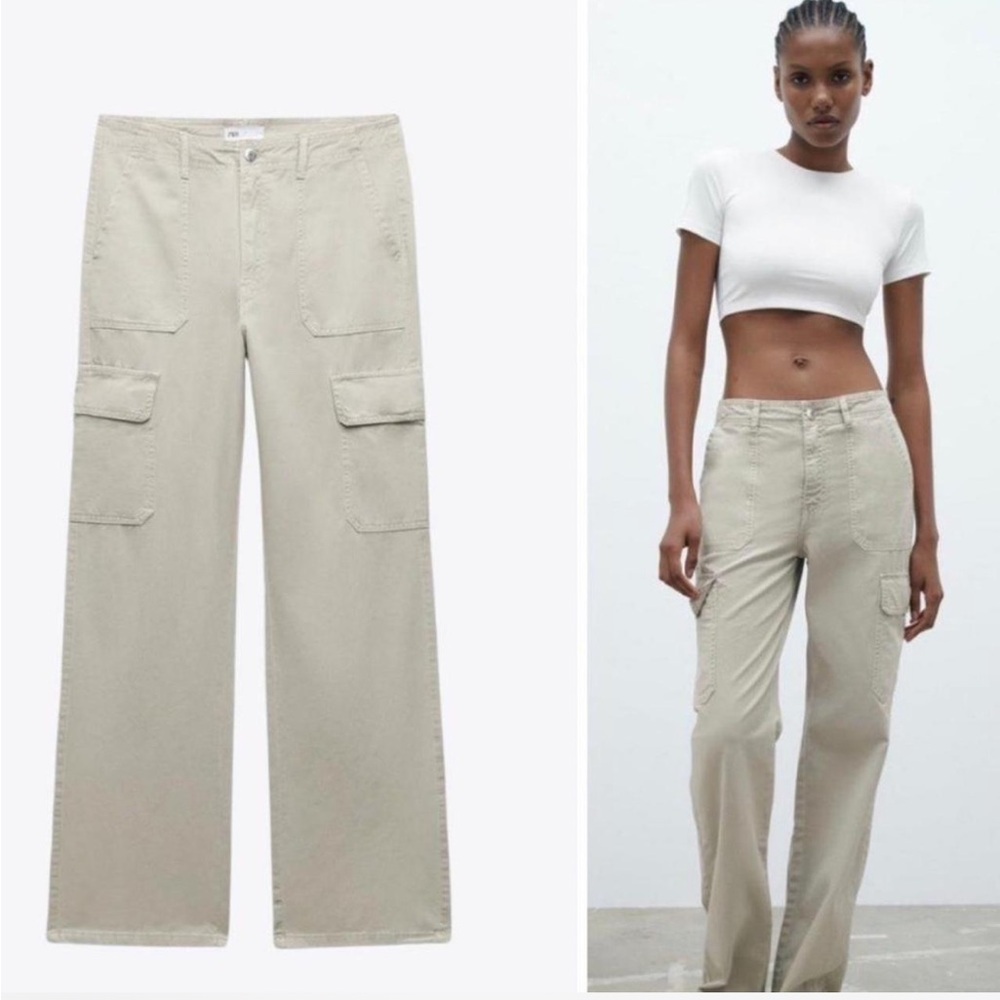 Zara Straight Leg Tan Cargo Pants